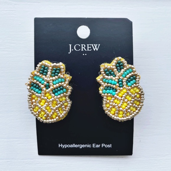 J.Crew Pineapple Beaded Statement Fashion Earrings - Picture 2 of 5